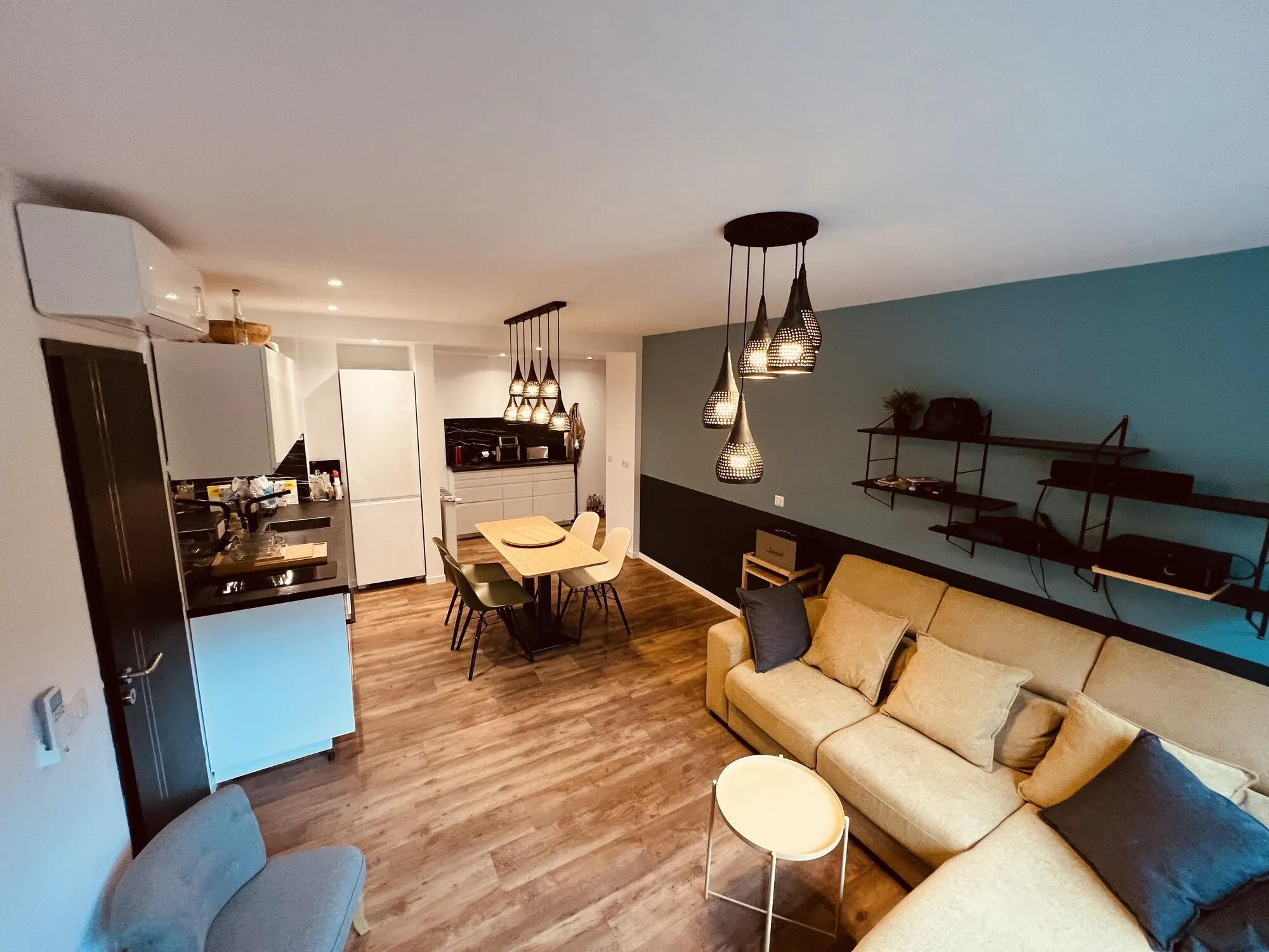 Appartement rénové : séjour, cuisine ouverte et parquet